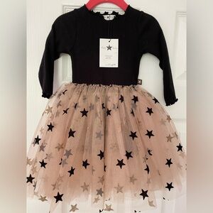 Petite and Hailey sz 1 Black and gold star tule dress NWT
